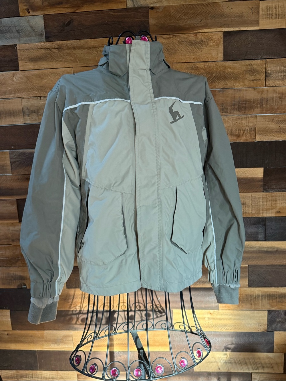 Vintage Mountainer Extreme Snow Jacket Youth M 10-12 Gray Tan Snowboard Y2K